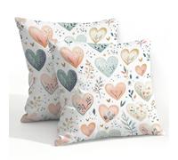 Fabpuro Set di 2 federe per cuscini impermeabili per esterni, 55 x 55 cm, motivo botanico, primaverile, floreale, amore, cuore, federe decorative per patio, giardino, tenda, divano