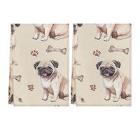 Fabpuro Strofinacci da cucina 45 x 72 cm, morbidi e assorbenti, in microfibra, ad asciugatura rapida, per bagno, decorazione per la casa, con ossa di cane carlino su beige, confezione da 2