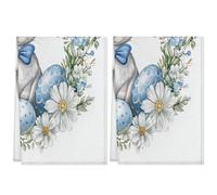Fabpuro Strofinacci da cucina 45 x 72 cm, morbidi e assorbenti, in microfibra, ad asciugatura rapida, per bagno, decorazione per la casa, uova di Pasqua, coniglietti e ghirlande floreali, confezione