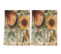 Fabpuro Strofinacci da cucina 45 x 72 cm, morbidi e assorbenti, in microfibra, ad asciugatura rapida, per bagno, decorazione per la casa, motivo: farfalle su fogli di musica shabby chic, confezione da