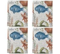 Fabpuro Strofinacci da cucina 45 x 72 cm, morbidi e assorbenti, in microfibra, ad asciugatura rapida, per bagno, decorazione per la casa, vita marina, tartaruga, pesce, stella marina su lettera