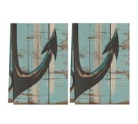 Fabpuro Strofinacci da cucina 45 x 72 cm, morbidi e assorbenti, in microfibra, ad asciugatura rapida, per bagno, decorazione per la casa, rustici, nautici, foglia di tè, ancora su tavola di legno