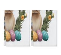 Fabpuro Strofinacci da cucina 45 x 72 cm, morbidi e assorbenti, in microfibra, ad asciugatura rapida, per bagno, decorazione per la casa, primavera, uova di Pasqua, coniglietti e ghirlande floreali