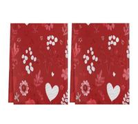 Fabpuro Strofinacci da cucina 45 x 72 cm, morbidi e assorbenti, in microfibra, ad asciugatura rapida, per bagno, decorazione per la casa, San Valentino, cuore innamorato floreale su rosso, confezione