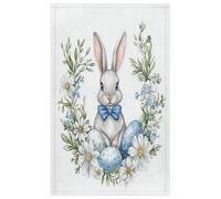 Fabpuro Strofinacci da cucina 45 x 72 cm, morbidi e assorbenti, in microfibra, ad asciugatura rapida, per bagno, decorazione per la casa, uova di Pasqua, coniglietti e ghirlande floreali, confezione