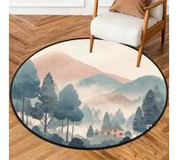 Fabpuro Tappeto rotondo da 0,9 m, lavabile, antiscivolo, per soggiorno, camera da letto, asilo, decorazione per la casa, vintage, nebbiosa, foresta, fattoria, montagna