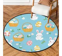 Fabpuro Tappeto rotondo da 0,9 m, lavabile, antiscivolo, per soggiorno, camera da letto, cameretta dei bambini, decorazione per la casa, grazioso coniglietto con uova di Pasqua