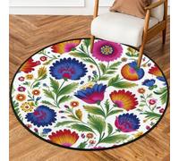 Fabpuro Tappeto rotondo da 0,9 m, lavabile, antiscivolo, per soggiorno, camera da letto, cameretta dei bambini, decorazione per la casa, stile tradizionale bohémien, floreale, pianta botanica