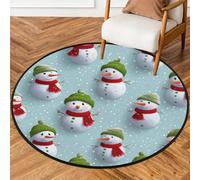 Fabpuro Tappeto rotondo da 0,9 m, lavabile, antiscivolo, per soggiorno, camera da letto, cameretta dei bambini, decorazione per la casa, pupazzo di neve con cappello verde e sciarpa rossa