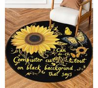 Fabpuro Tappeto rotondo da 0,9 m, lavabile, antiscivolo, per soggiorno, camera da letto, cameretta dei bambini, decorazione per la casa, con citazioni di girasoli e farfalle
