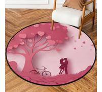 Fabpuro Tappeto rotondo da 0,9 m, lavabile, antiscivolo, per soggiorno, camera da letto, cameretta dei bambini, decorazione per la casa, San Valentino, amanti romantici sotto l'albero