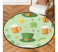 Fabpuro Tappeto rotondo da 0,9 m, lavabile, antiscivolo, per soggiorno, camera da letto, cameretta dei bambini, decorazione per la casa, festa di San Patrizio, cappello da folletto a quattro foglie