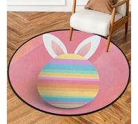 Fabpuro Tappeto rotondo da 0,9 m, per soggiorno, camera da letto, asilo, lavabile, tappeto antiscivolo per la decorazione della casa, grazioso uovo di Pasqua con orecchie da coniglietto