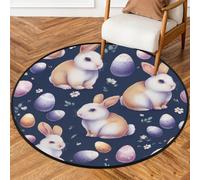 Fabpuro Tappeto rotondo da 1,5 m per soggiorno, camera da letto, asilo, lavabile, tappeto antiscivolo per la decorazione della casa, grazioso coniglietto pasquale floreale