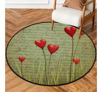 Fabpuro Tappeto rotondo da 1,5 m per soggiorno, camera da letto, asilo, lavabile, tappeto antiscivolo per pavimenti, decorazione per la casa, cuore d'amore su lettera vintage
