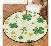 Fabpuro Tappeto rotondo da 1,5 m per soggiorno, camera da letto, asilo, lavabile, tappeto antiscivolo per la decorazione della casa, motivo foglie di trifoglio irlandese per il giorno di San Patrizio