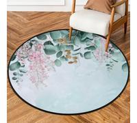 Fabpuro Tappeto rotondo da 92 cm, per soggiorno, camera da letto, asilo, lavabile, tappeto antiscivolo per la decorazione della casa, foglia di eucalipto verde salvia fiore sulla parte superiore