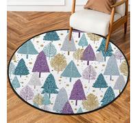 Fabpuro Tappeto rotondo natalizio da 0,9 m, lavabile, antiscivolo, per soggiorno, camera da letto, asilo, decorazione per la casa, viola, blu, oro, albero di Natale