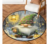 Fabpuro Tappeto rotondo natalizio da 0,9 m, lavabile, antiscivolo, per soggiorno, camera da letto, cameretta dei bambini, decorazione per la casa, gnomo invernale della foresta