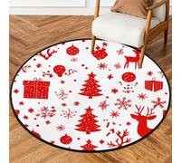 Fabpuro Tappeto rotondo natalizio da 0,9 m, lavabile, antiscivolo, per soggiorno, camera da letto, cameretta dei bambini, decorazione per la casa, albero di Natale, renna, ombra rossa
