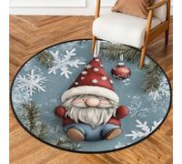 Fabpuro Tappeto rotondo natalizio da 0,9 m, lavabile, antiscivolo, per soggiorno, camera da letto, cameretta dei bambini, decorazione per la casa, grazioso Babbo Natale, fiocchi di neve