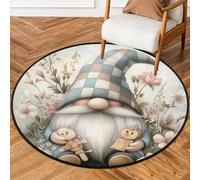 Fabpuro Tappeto rotondo natalizio da 0,9 m, per soggiorno, camera da letto, asilo, lavabile, antiscivolo, decorazione per la casa, gnomo floreale primaverile estivo
