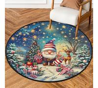 Fabpuro Tappeto rotondo natalizio da 0,9 m, per soggiorno, camera da letto, asilo, lavabile, antiscivolo, per la decorazione della casa, albero di Natale con Babbo Natale