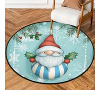 Fabpuro Tappeto rotondo natalizio da 0,9 m, per soggiorno, camera da letto, asilo, lavabile, antiscivolo, per la decorazione della casa, ornamento natalizio da appendere con Babbo Natale