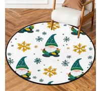 Fabpuro Tappeto rotondo natalizio da 0,9 m, per soggiorno, camera da letto, asilo, lavabile, antiscivolo, per la decorazione della casa, con gnomo natalizio e fiocchi di neve