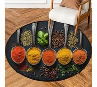 Fabpuro Tappeto rotondo natalizio da 0,9 m, per soggiorno, camera da letto, asilo, lavabile, tappeto antiscivolo per la decorazione della casa, spezie colorate da cucina con cucchiai