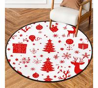 Fabpuro Tappeto rotondo natalizio da 1,5 m, lavabile, antiscivolo, per soggiorno, camera da letto, asilo, decorazione per la casa, albero di Natale, renna, ombra rossa