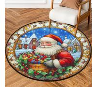 Fabpuro Tappeto rotondo natalizio da 1,5 m, lavabile, antiscivolo, per soggiorno, camera da letto, asilo, decorazione per la casa, vigilia di Natale, Babbo Natale