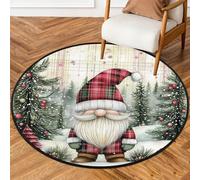 Fabpuro Tappeto rotondo natalizio da 1,5 m, per soggiorno, camera da letto, asilo, lavabile, antiscivolo, per la decorazione della casa, albero di Natale, foresta, gnomo