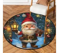 Fabpuro Tappeto rotondo natalizio da 1,5 m, per soggiorno, camera da letto, asilo, lavabile, antiscivolo, per la decorazione della casa, la vigilia di Natale, Babbo Natale