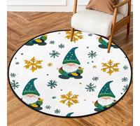 Fabpuro Tappeto rotondo natalizio da 1,5 m, per soggiorno, camera da letto, asilo, lavabile, antiscivolo, per la decorazione della casa, con gnomo natalizio e fiocchi di neve