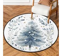 Fabpuro Tappeto rotondo natalizio da 1,5 m, per soggiorno, camera da letto, asilo, lavabile, antiscivolo, per la decorazione della casa, grazioso albero di Natale blu