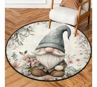 Fabpuro Tappeto rotondo natalizio da 1,5 m, per soggiorno, camera da letto, asilo, lavabile, antiscivolo, per la decorazione della casa, con gnomo floreale retrò