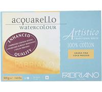 Fabriano Artistico Acquarello Watercolour, bianco naturale, grana fine pressata, 18 x 26 cm, 20 fogli da 300 g/m², cartone per acquerello di alta qualità, blocco incollato su 4 lati, vegano