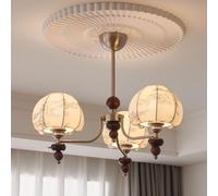 Fabric Bedroom 3 Lights Sputnik Mid Century Chandelier Farmhouse Wood Ceiling Pendant Light Industrial Rustic Hanging Lamp for Kitchen Island Living Dining Room