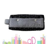Fabric Pencil Case Soft Plaid Dot Large Capacity Zipper School Supplies