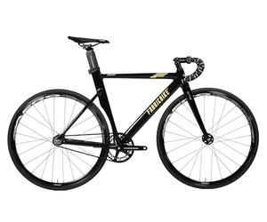 FabricBike AERO - Fixed Gear Bicicletta, Single Speed Fixie Completa mozzo, Telaio in Alluminio e Forcella in carbonio, Ruote 28, 5 Colori, 7.95 kg (Taglia M) (Glossy Black & Gold, M-54cm)
