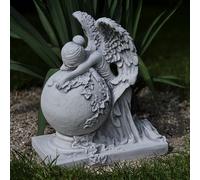FABRIQ Angelo caduto con statuetta a sfera di terra, robusta scultura in pietra, resistente al gelo, decorazione da giardino