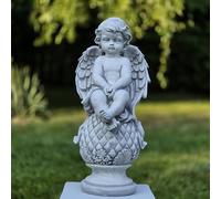 FABRIQ Angelo su sfera, 38 cm, 7 kg, in pietra colata, dipinto a mano, resistente alle intemperie e al gelo, decorazione da giardino