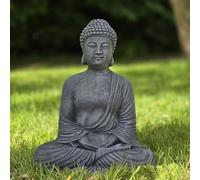 FABRIQ Buddha meditante con base piccola - oro nero 30 cm, pietra artificiale dipinta a mano, resistente alle intemperie, decorazione per casa e giardino (grafite)