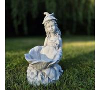 FABRIQ Elfo da giardino con vaso di fiori, statuetta in pietra, scolpita a mano con un'altezza di 36 cm, ideale come vaso o abbeveratoio per uccelli, decorazione unica da giardino, razione,
