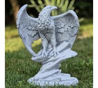 FABRIQ Figura di aquila sulle rocce - Decorazione da giardino realistica in pietra artificiale resistente alle intemperie, altezza 32 cm, peso 4 kg