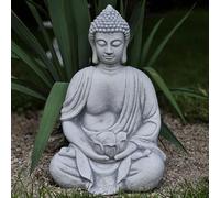 FABRIQ Grande Buddha con piccolo vaso di fiori nelle mani, statuetta di Buddha, per giardino Zen, statuetta in pietra, resistente alle intemperie, massiccio, resistente al gelo in pietra per esterni,