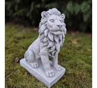 FABRIQ Leone figura leone destra in pietra peso 11 kg altezza 36 cm larghezza 14 cm lunghezza 20 cm resistente al gelo in gres per esterni grigio (leone destro)