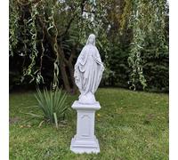 FABRIQ Statua di Santa Madonna su colonna, grande Vergine Maria in pietra massiccia (altezza 63 cm, 16 kg), per giardino e casa, regalo religioso e per la madre di Dio