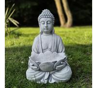 FABRIQ Statuetta di Buddha con ciotola in mano, vaso di fiori, massiccio, resistente alle intemperie, giardino zen